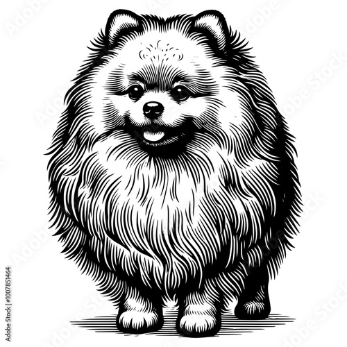 Detailed black and white illustration of a spitz dog. Vector, generative ai.