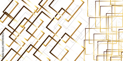 Abstract geometric shape from colorful gradient cubes. Golden outline abstract background with squares. Mondrian style of diagonal square pattern vector. Design geometric tile gold on black background