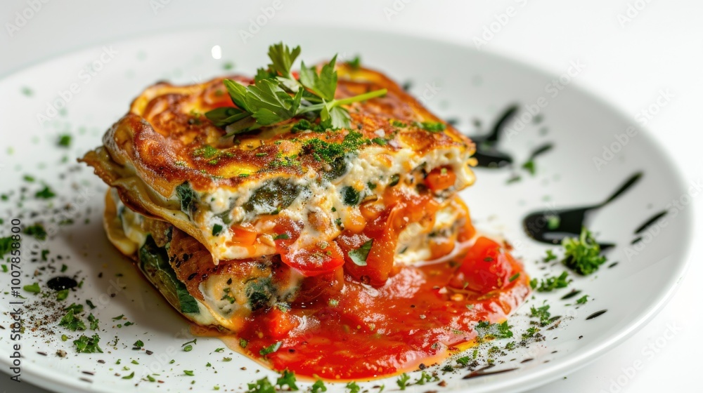 A plate of food with a red sauce on top A plate of food with a red sauce on top