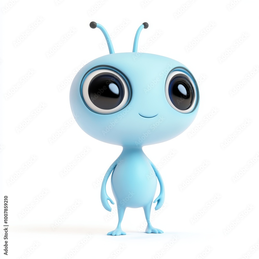 A cute, cartoonish blue alien character with large eyes and a friendly expression. A cute, cartoonish blue alien character with large eyes and a friendly expression.