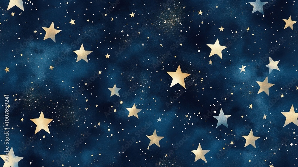 A seamless pattern of tiny stars on a deep blue background A seamless pattern of tiny stars on a deep blue background