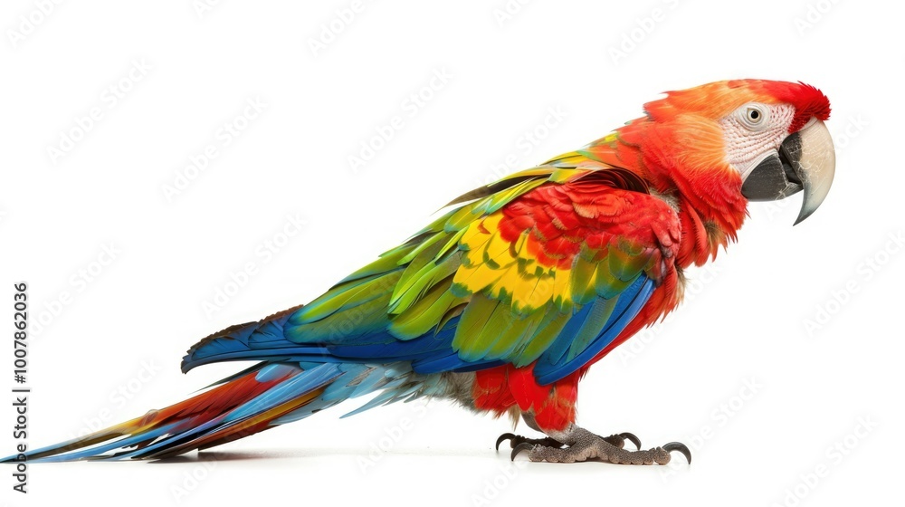 A colorful parrot is standing on a white background A colorful parrot is standing on a white background