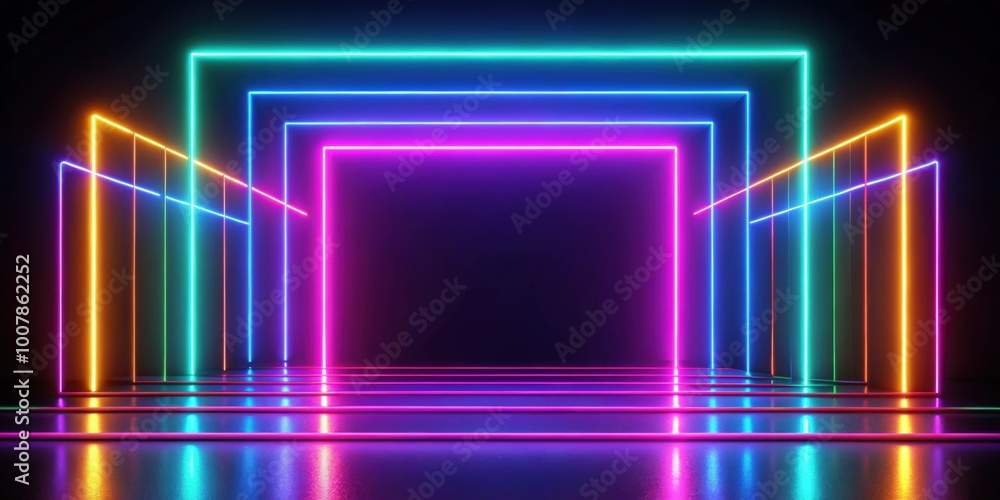 Colorful neon lines glowing in the dark, abstract geometric background, render, futuristic, vibrant, neon lights Colorful neon lines glowing in the dark, abstract geometric background, render, futuristic, vibrant, neon lights