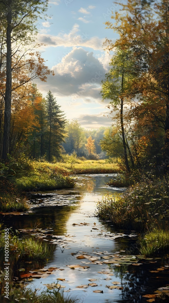 Serene Stream in Autumn Forest Serene Stream in Autumn Forest