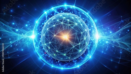 Wallpaper Mural Abstract round blue sphere emitting glowing energy with cosmic atoms and particles in an abstract background , energy, magic Torontodigital.ca