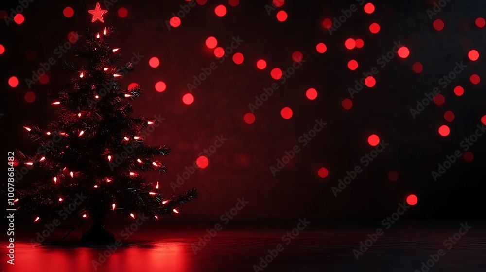 Festive Christmas tree with glowing red lights Festive Christmas tree with glowing red lights
