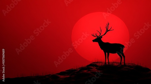 Majestic stag silhouette against a vibrant red sunset