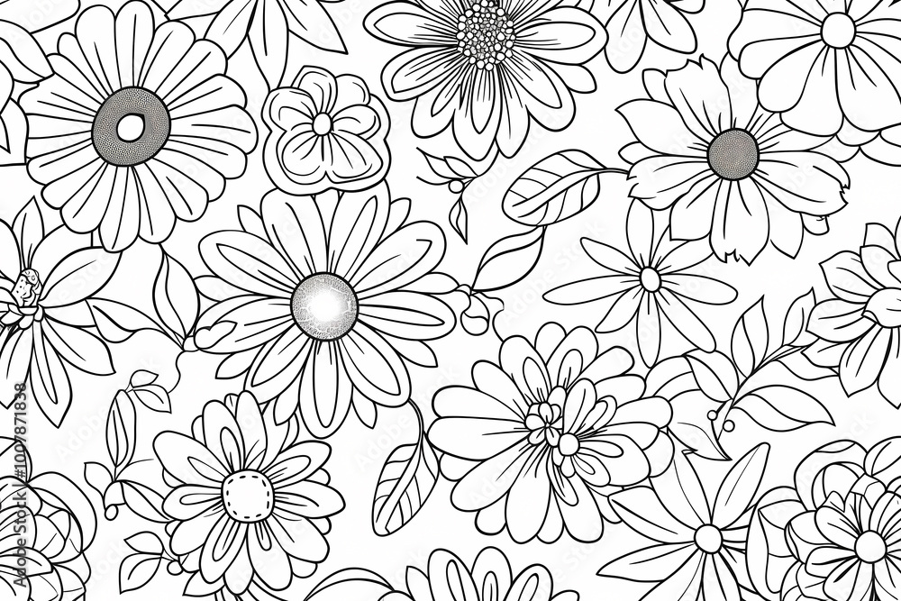 custom made wallpaper toronto digitalIntricate floral patterns featuring a variety of flowers and leaves, ideal for coloring or design projects.