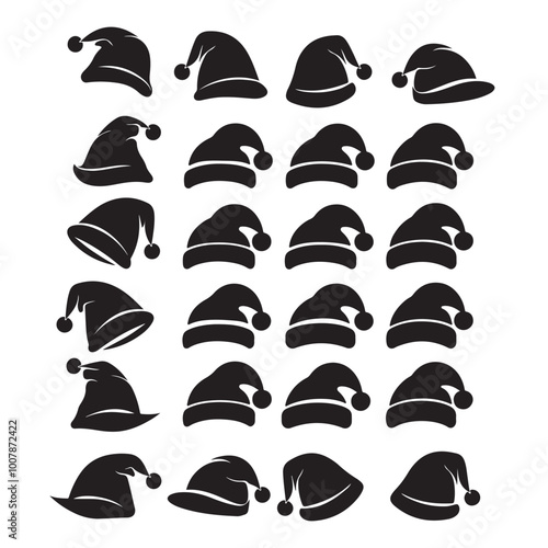 Silhouette of santa claus hat, Christmas santa claus hat vector set