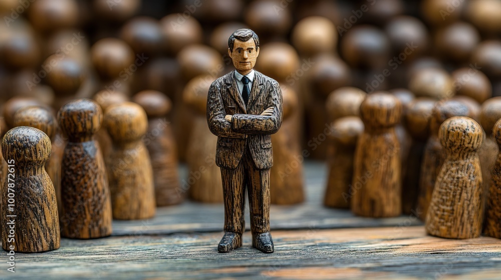 Fototapeta premium Teamwork wooden businessman figures