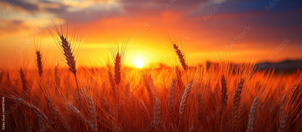 Golden wheat field illuminated by a vibrant sunset. Golden wheat field illuminated by a vibrant sunset.