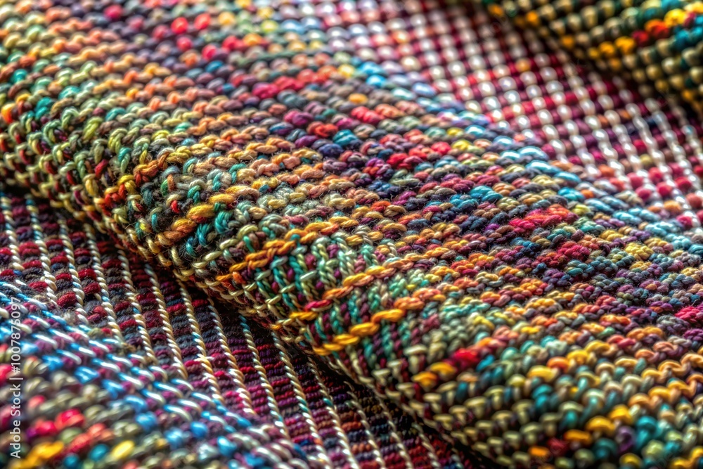 Colorful knit fabric close-up highlighting intricate details Colorful knit fabric close-up highlighting intricate details