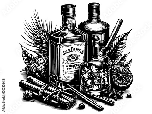 Alcohol bottle. Conveying vintage elegance. Vector, generative ai.
