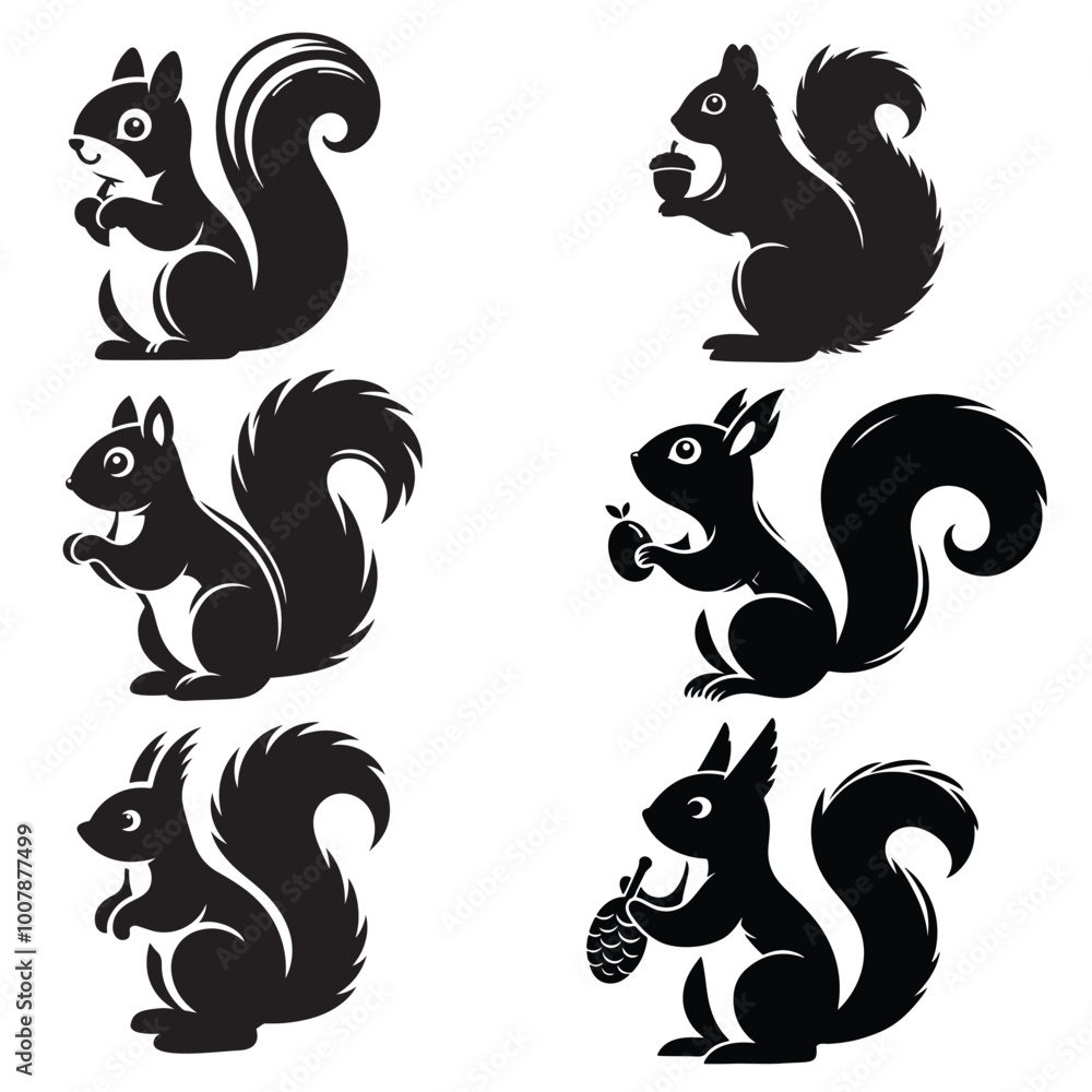 set of squirrel silhouettes cartoon vector set of squirrel silhouettes cartoon vector