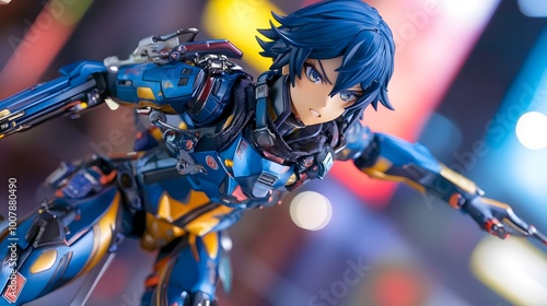 Anime figure in action pose with detailed costume and vibrant colors adjustable joints