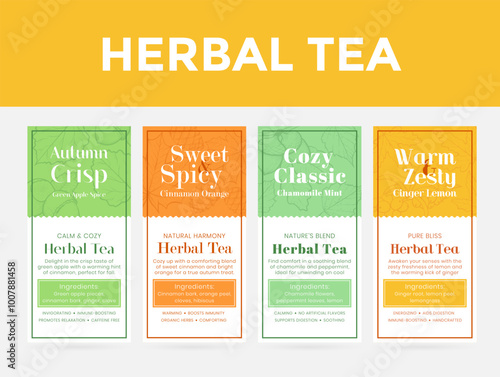 A variety of herbal tea brands showcasing unique flavours and natural ingredients in vibrant designs