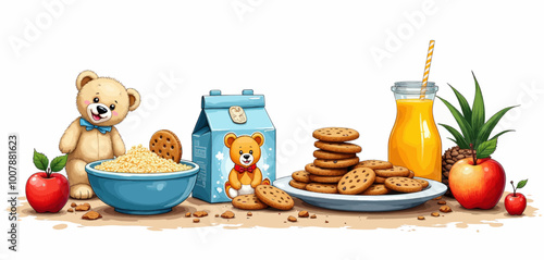Teddy Bear Breakfast with Cereal, Cookies and Juice  
