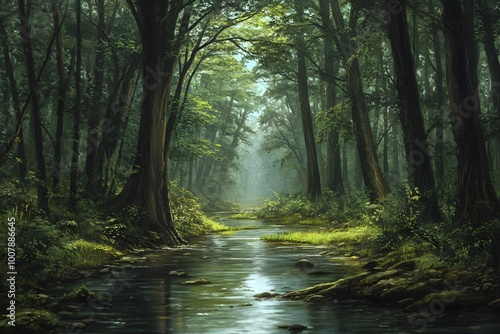 Serene River Through Forest