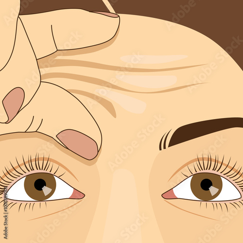 Woman with wrinkle on forehead, Illustration close up