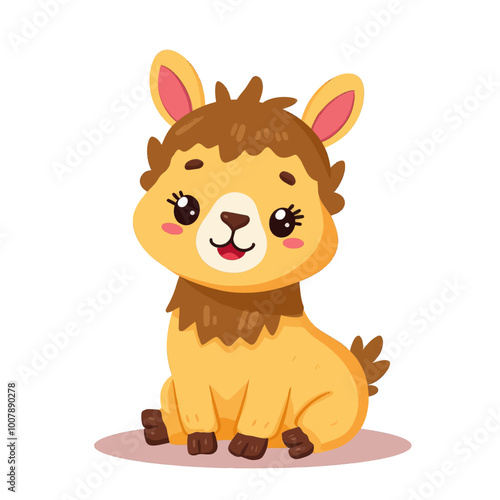 Cute Cartoon Llama Sitting Down 
