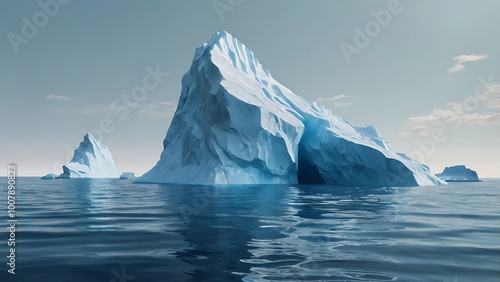 Wallpaper Mural high resolution photograph featuring a large iceberg floating in calm, reflective waters predominantly white with hints of blue, showcasing sharp, angular peaks and smooth surfaces Torontodigital.ca