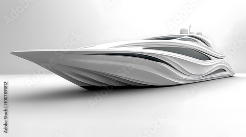 Futuristic Yacht Design White Luxury Boat with Wavy Lines