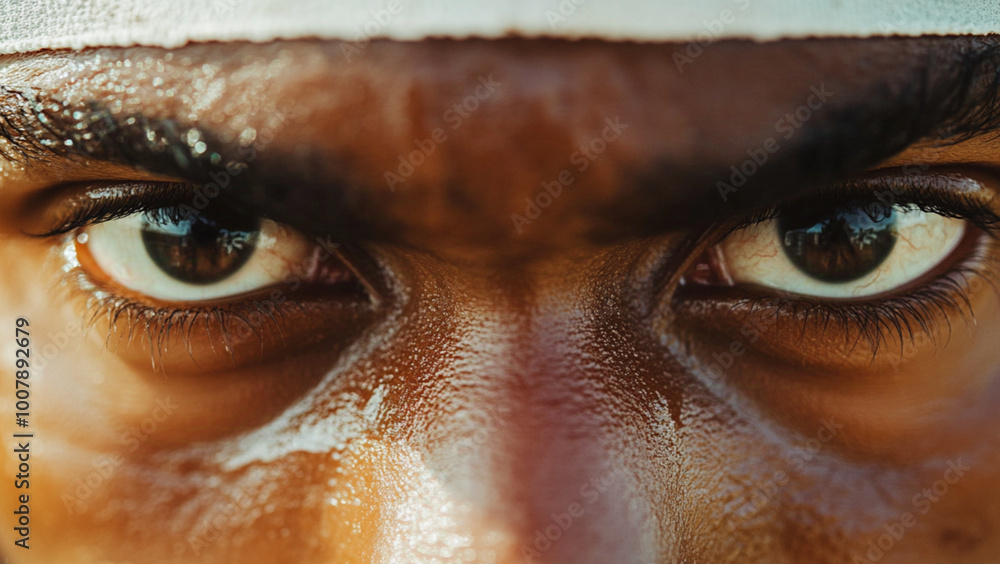 a close up of an athletes eyes wearing a sweat band a close up of an athletes eyes wearing a sweat band