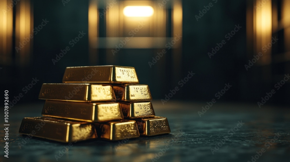 Fortifying Financial Futures: Gold Bars Stacked in Secure Vault Symbolizing Wealth and Security Fortifying Financial Futures: Gold Bars Stacked in Secure Vault Symbolizing Wealth and Security