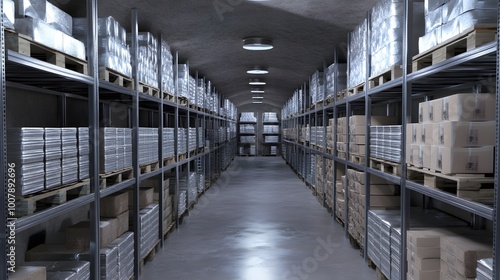 Secure Food Storage: Subterranean Pantry with Metal Shelves and White Bags