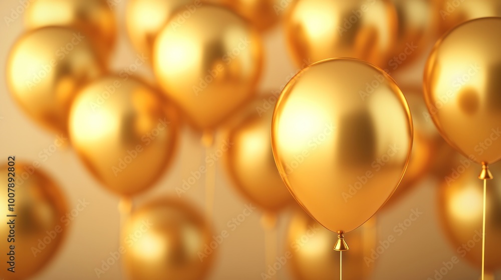 Glowing Success - Golden Balloons Symbolizing Celebration and Luxury in Festive Room Decor Glowing Success - Golden Balloons Symbolizing Celebration and Luxury in Festive Room Decor