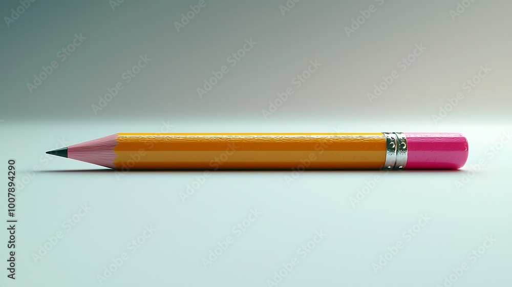 Yellow Pencil with Pink Eraser on White Background School Supplies Office Stationery A Yellow Pencil with Pink Eraser on White Background School Supplies Office Stationery A