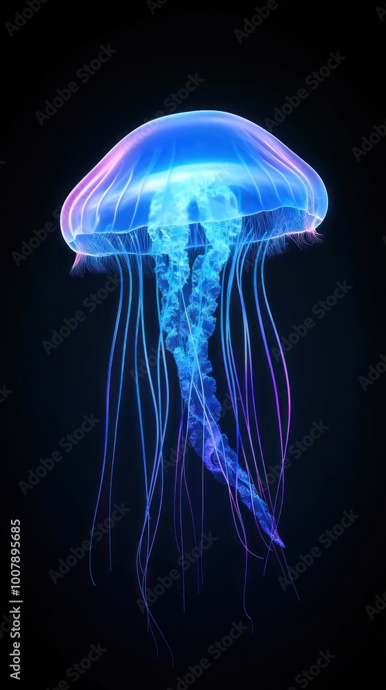 Illuminated Jellyfish in a Surreal Underwater World Illuminated Jellyfish in a Surreal Underwater World