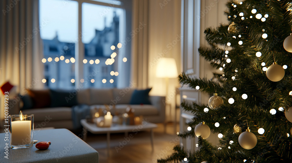 Cozy Christmas Tree Decorated with Ornaments and Lights for Holiday Cheer Cozy Christmas Tree Decorated with Ornaments and Lights for Holiday Cheer