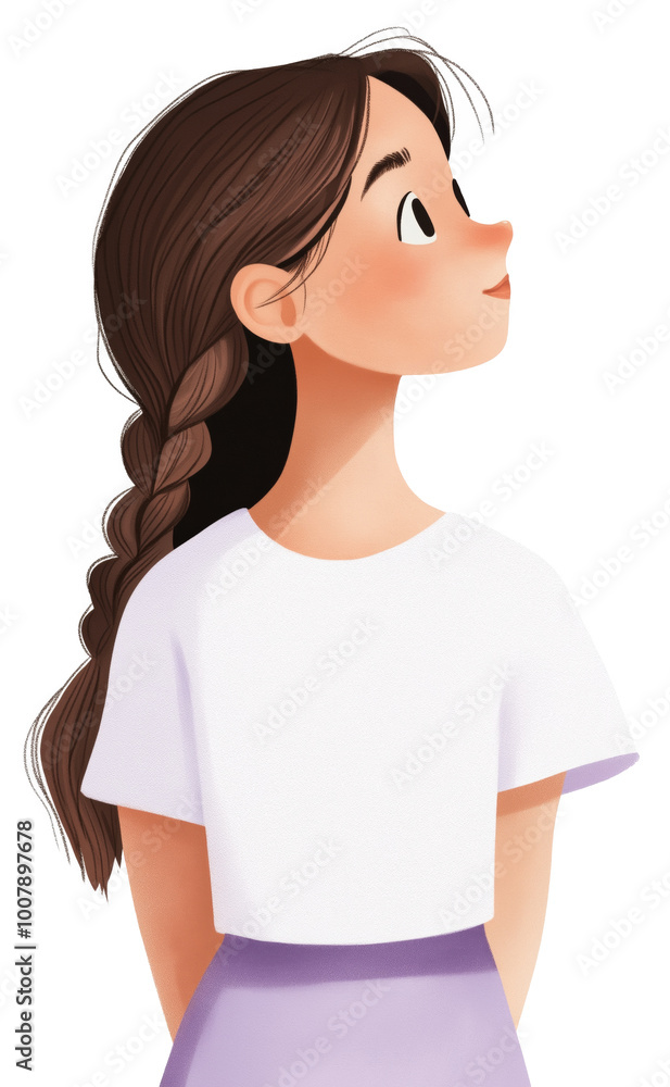 A young girl with braided hair gazes thoughtfully to the side, showcasing a calm and curious expression in her casual outfit isolated on transparent background. A young girl with braided hair gazes thoughtfully to the side, showcasing a calm and curious expression in her casual outfit isolated on transparent background.