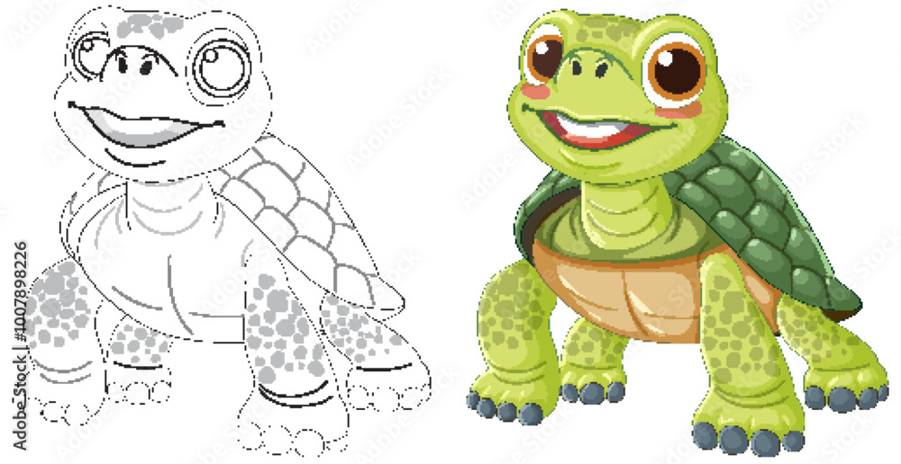 Obraz premium Happy Cartoon Turtle Illustration