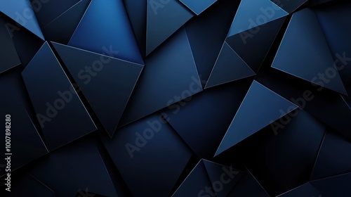 Abstract geometric shapes in dark blue tones create a modern, textured background.