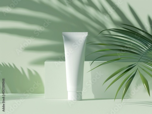 Wallpaper Mural A minimalist display of a white tube amidst green shadows and palm leaves. Torontodigital.ca