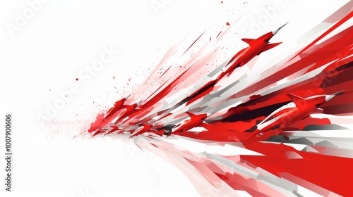 Red arrows moving forward in a vector illustration with a white and red color theme symbolize progress and direction