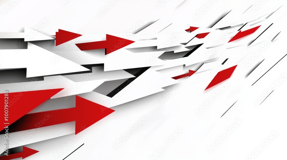 Fototapeta premium Red arrows moving forward in a vector illustration with a white and red color theme symbolize progress and direction