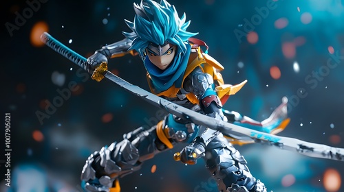 Detailed anime figure in a battle stance with adjustable limbs and vibrant colors photo