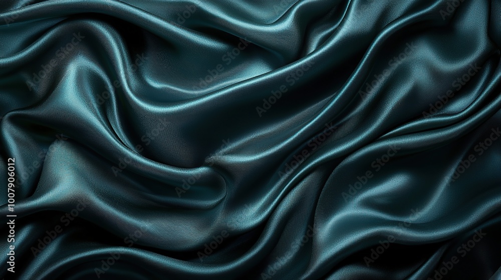 Elegant teal blue satin fabric with soft folds and wrinkles. Elegant teal blue satin fabric with soft folds and wrinkles.