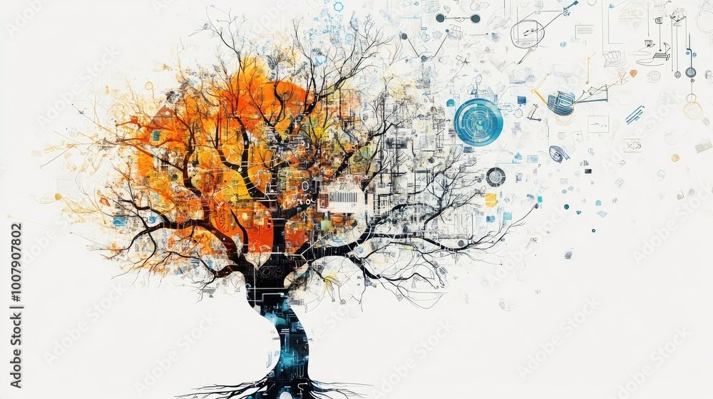 Knowledgetree Abstract A knowledge tree with abstract, swirling branches growing into a ...