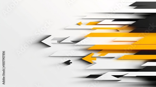 Yellow arrows moving forward in a vector illustration with a white and yellow color theme symbolize progress and direction in modern design photo