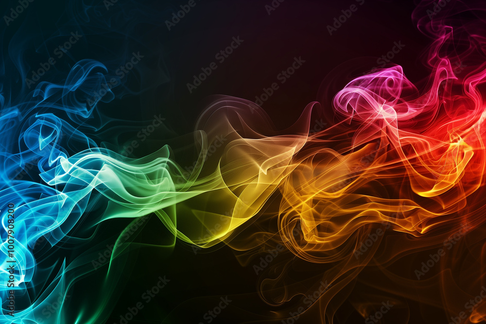 Vibrant colorful abstract smoke swirls on a black background for uniqueness Vibrant colorful abstract smoke swirls on a black background for uniqueness