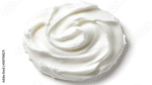 A dollop of Greek yogurt swirled on a white background, highlighting its thick, creamy texture for a healthy and fresh image.