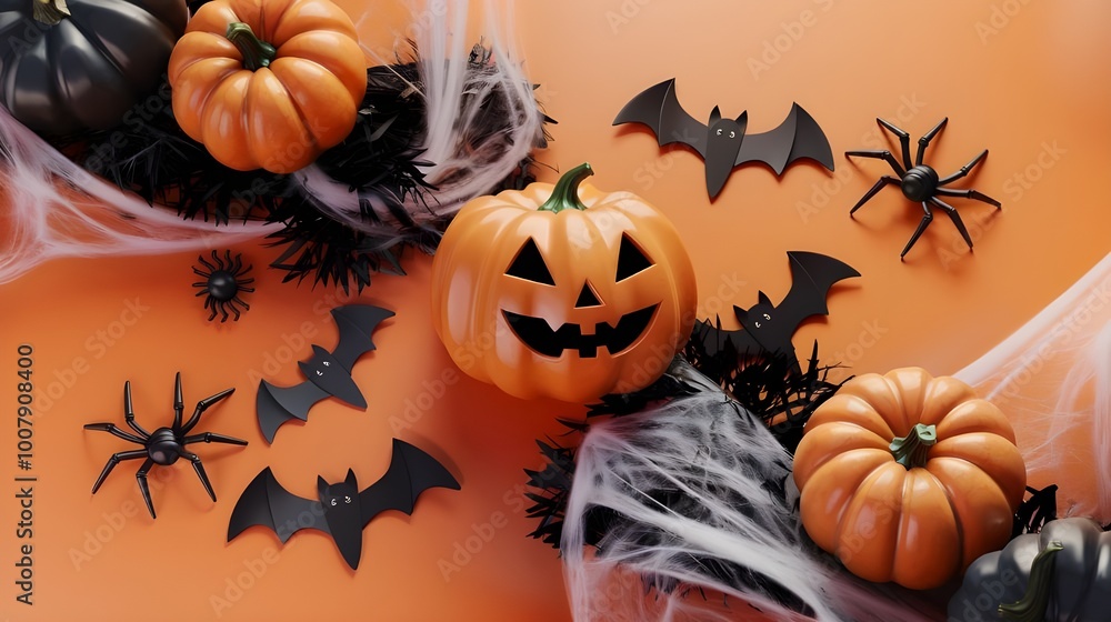 Halloween-themed decorations, Haloween pumpkins, Jack-o-lanterns, Haunted house, Halloween copy space backgrounds Halloween-themed decorations, Haloween pumpkins, Jack-o-lanterns, Haunted house, Halloween copy space backgrounds