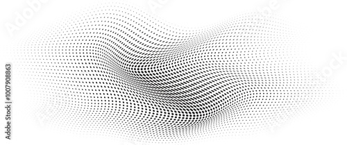 Flowing Wave Dot Halftone Pattern: Curve Gradient Shape on Transparent Background. Suitable for AI, Tech, Network, Digital, Science, and Technology Themes.	