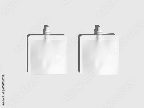 Bilde på lerret White Blank Dual Spout Pouches Mockup 3D Render