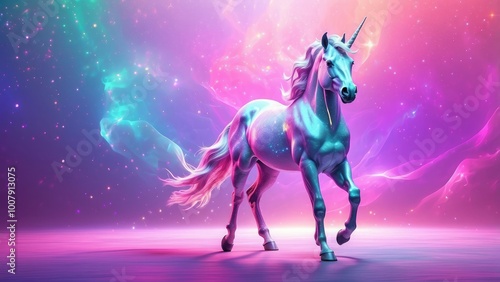 Colorful holographic background with unicorn-inspired purple, pink, and teal shades, enhanced by prism flares and shimmering Christmas lights.-