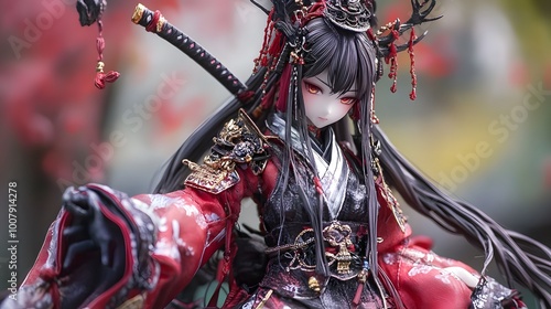 Poseable anime character figure with intricate costume and removable accessories photo